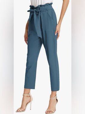 Grace Karin Tie Waist Straight Leg Pants in Deep Blue Haze, Size Small